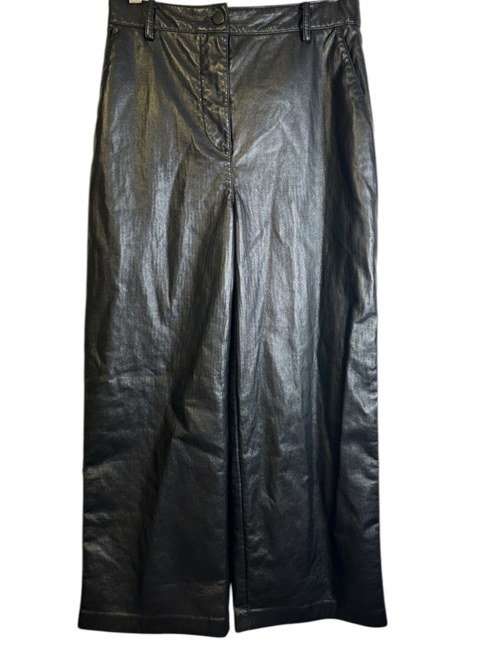 Babaton Aritzia Vegan Leather High Rise Wide Leg Cropped Pants Moto Biker 4